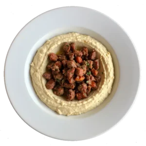hummus and meat hot appetizer